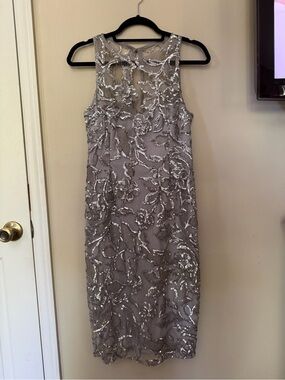 Adrianna Papell Silver Sequin Sheath Dress